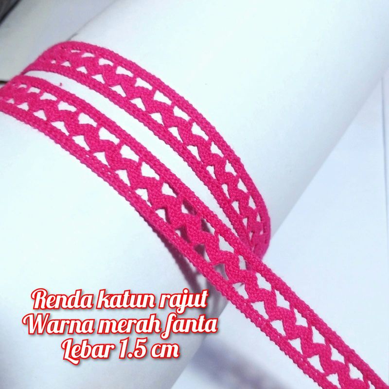 PER METER RENDA KATUN RAJUT LEBAR 1.5CM WARNA MERAH FANTA