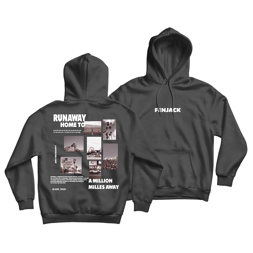Sweaterpolos Hoodie Jumper RUNAWAY ( Sablon ) Unisex Pria & Wanita-ABU TUA
