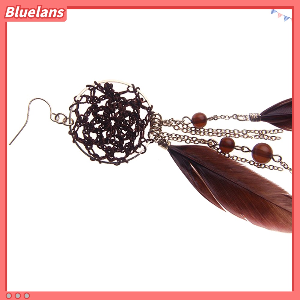 Anting Kait Gantung Desain Dream Catcher Hias Manik-Manik Rumbai Untuk Wanita