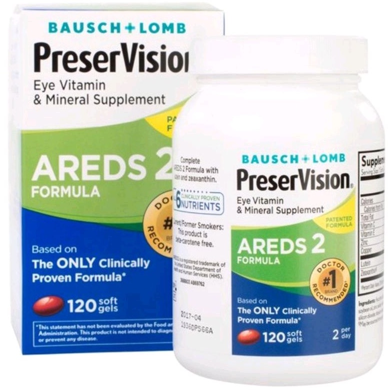 Bausch & Lomb PreserVision AREDS 2 Vitamin and Mineral Supplement 120 Count Soft Gels