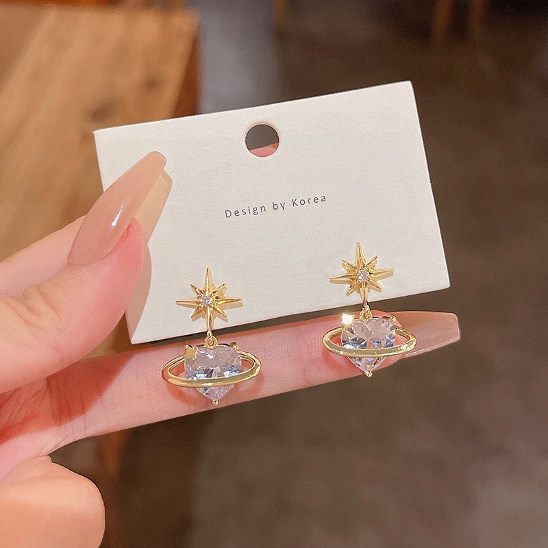 Anting Tusuk Sterling silver 925 Desain Bintang Hias Kristal Zircon Mewah Untuk Wanita