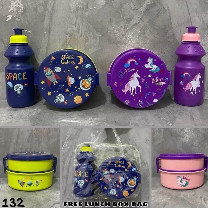 Set Botol Minum Tempat Makan Anak Kotak Makan+Botol Minum Sekolah Paket Lunch Box Hemat Gift Ulang T