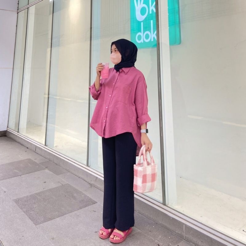 Kemeja Wanita Linen Oversize Super JUMBO LD 130cm