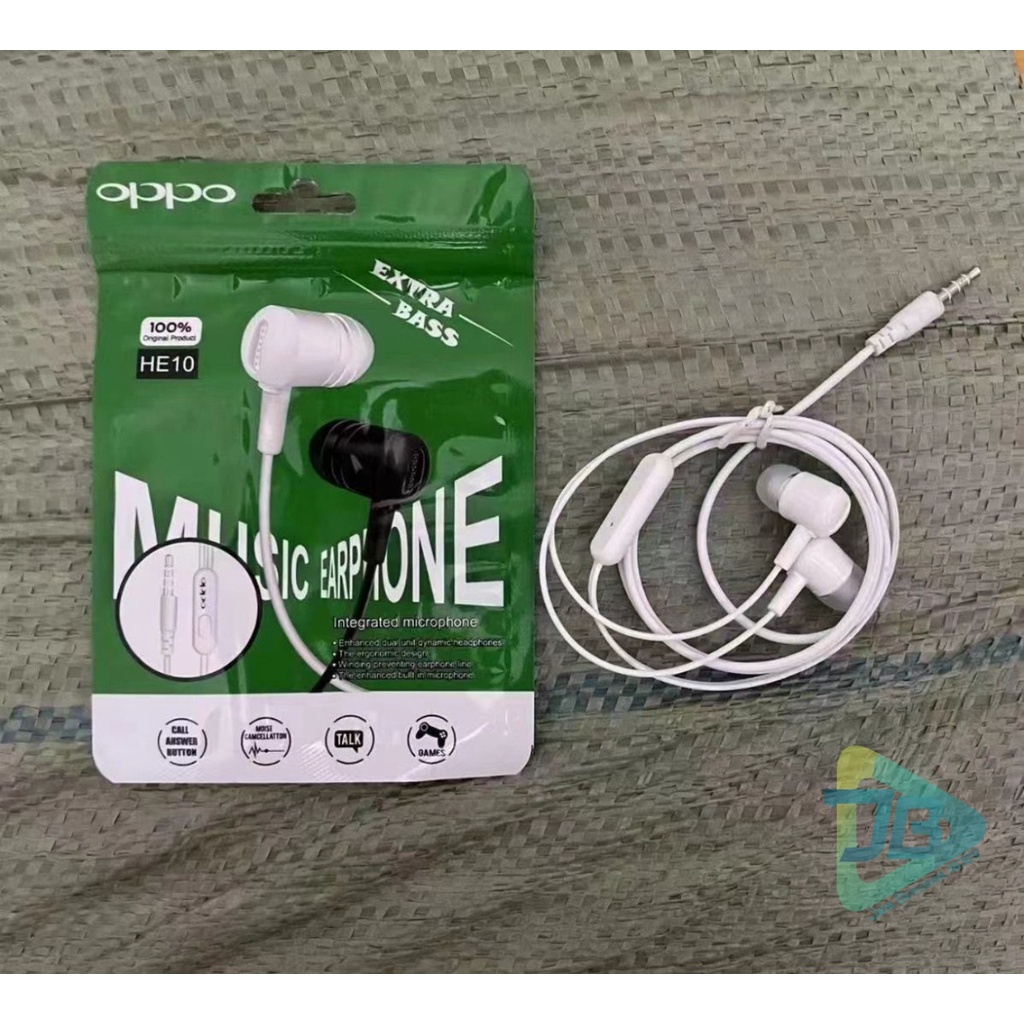 Hf Headset earphone headsfree brand HE10 extra BASS oppo Samsung vivo xiaomi realme + MIC bisa telepon an suaranya mantap JB5959