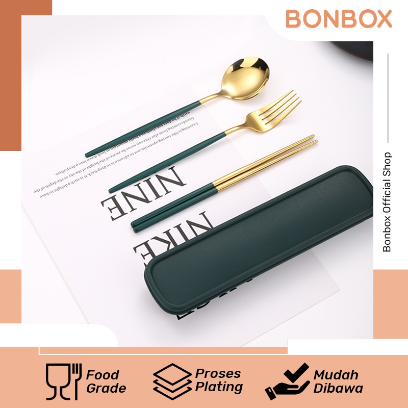 BONBOX Set Alat Makan Stainless Steel 3pcs Food Grade Praktis BTW01 BTW02 BTW03 Stainless