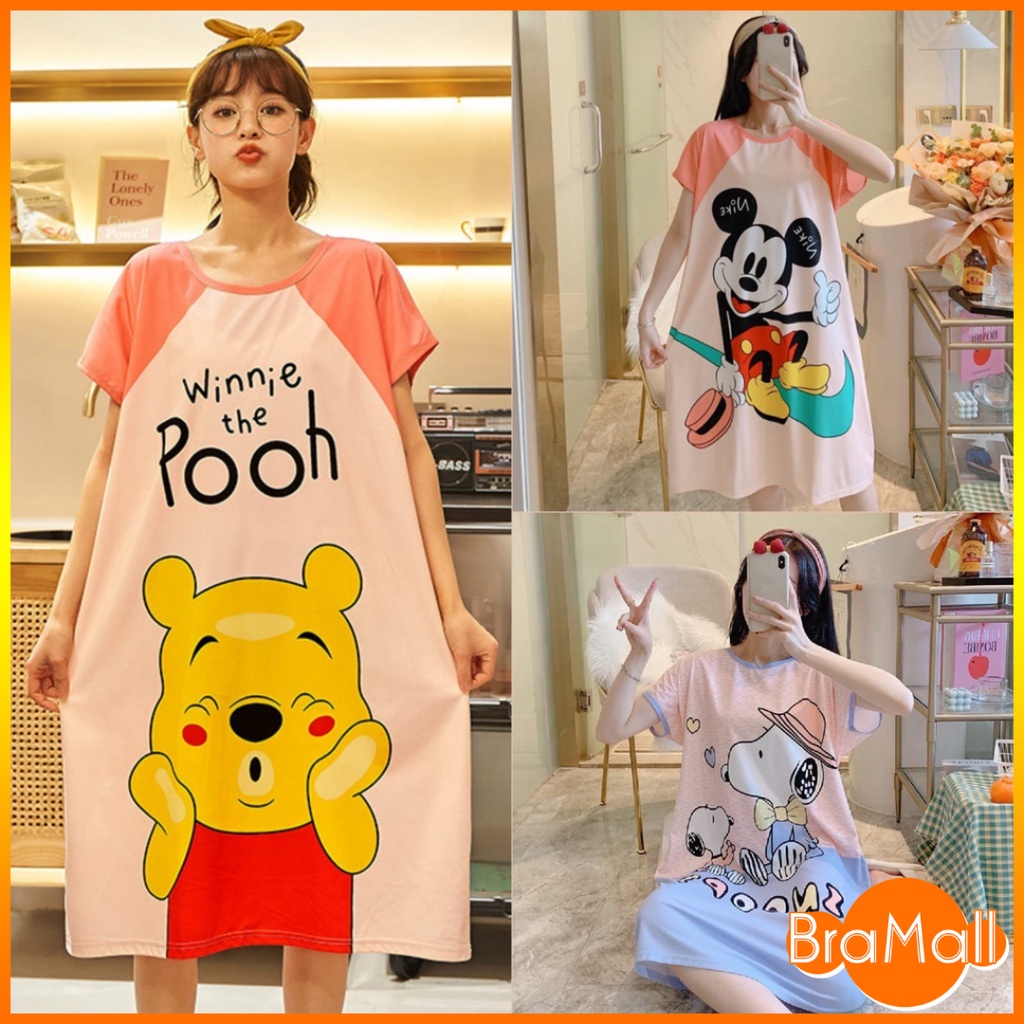 【 Bra Mall 】BM-326 PIYAMA BAJU TIDUR WANITA DASTER SPANDEK RUMAHAN MIDI SIZE JUMBO IMPORT DEWASA MOTIF KARTUN