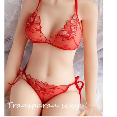 idJj8J3--Lingerie Wanita Bra & G Sting Transparan Bunga Mesh Dasi Samping Thong Set Bikini Malam B11