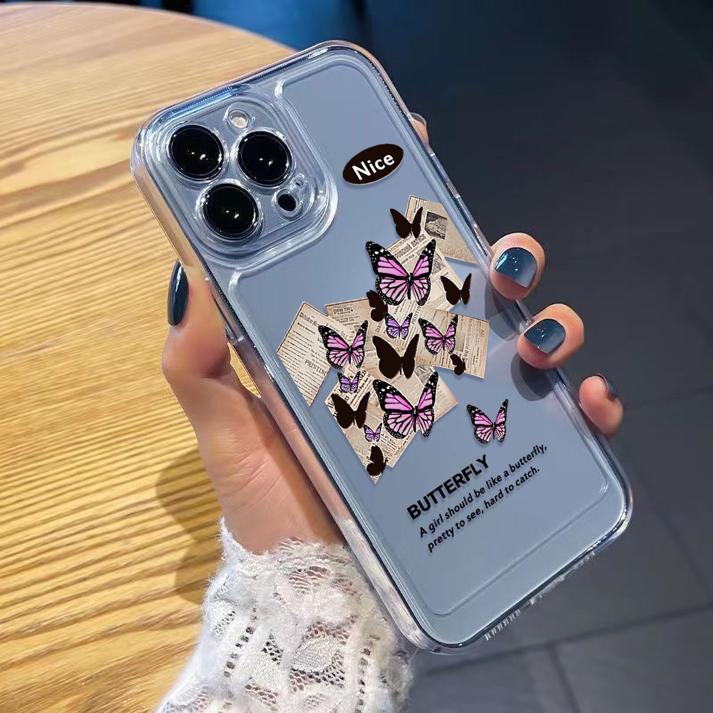 Soft Case TPU Transparan Motif Kupu-Kupu Untuk iPhone 14 13 12 11 Pro Max XS Max XR X 14 8 7 Plus SE 2020 2022