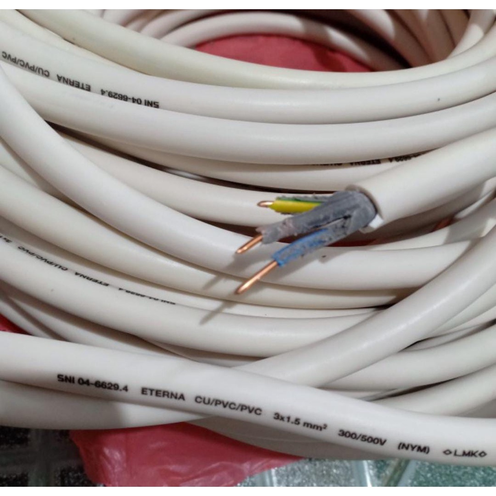 Kabel ETERNA Isi 3x1,5 mm Kabel Listrik Tembaga Kuningan / Kabel Instalasi Kabel Listrik Tunggal NYM