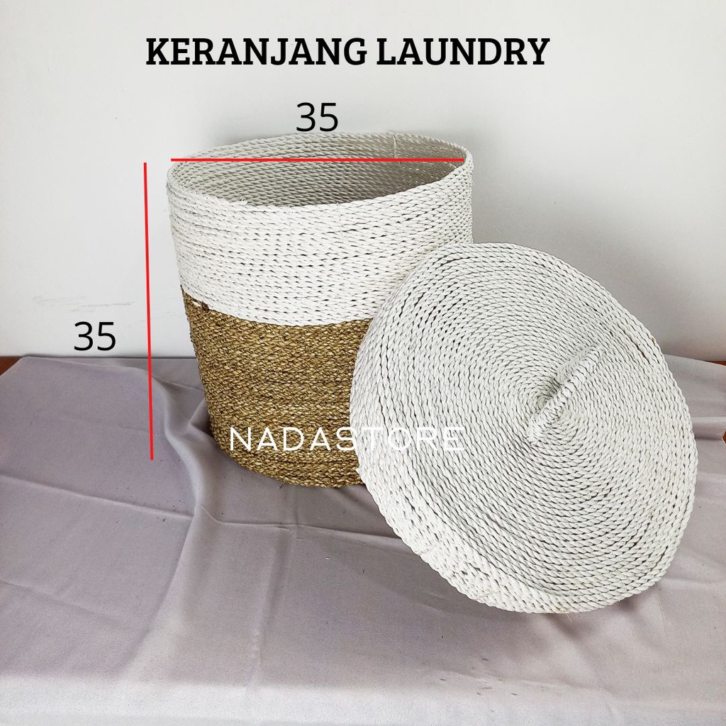 LAUNDRY BAG SEAGRASS WITH CAP / KERANJANG LAUNDRY SEAGRASS DENGAN TUTUP