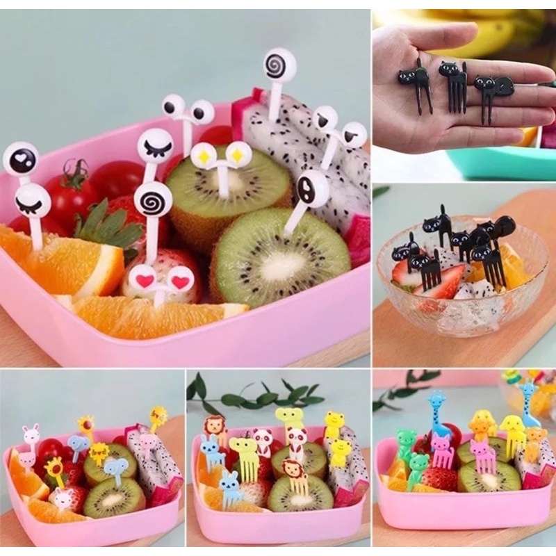 Tusukan Bento isi 50 Fruit Pick Karakter Bento Pick Fruit Fork Set Food Pick Garpu Bento Mata Dino B