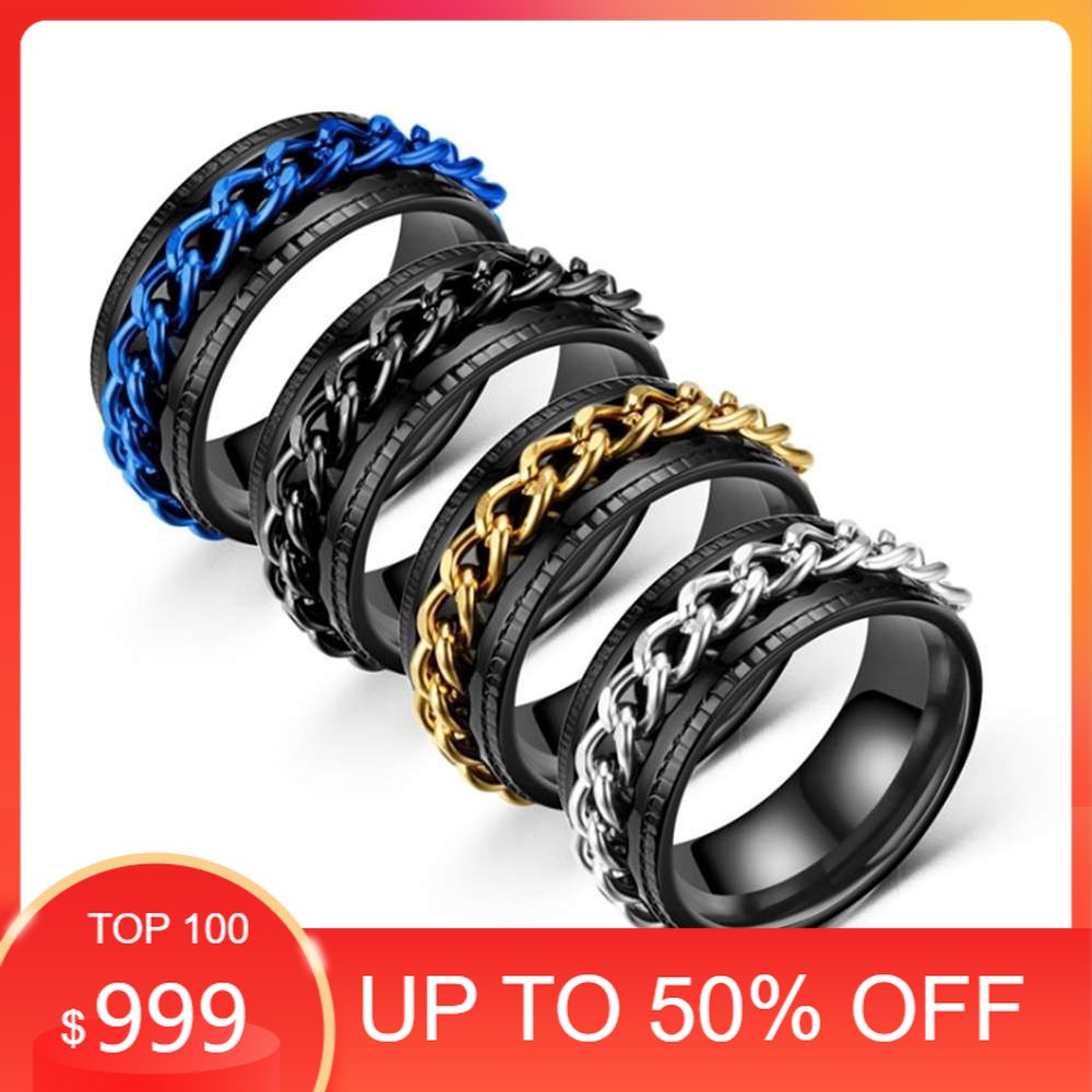 Cincin Titanium Steel Model Rantai Rotable Untuk Pria