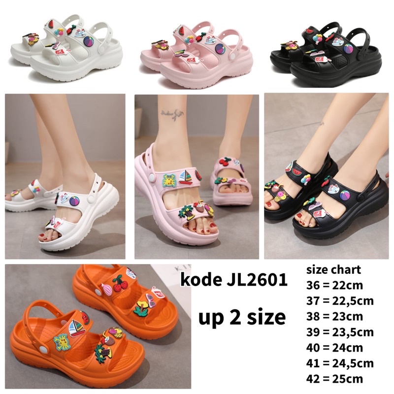 Wedges strip EVA import + jibitz/sandal baim wanita import/sandal wanita ala ala korea terbaru import/sandal sepatu wanita bahan EVA import/sepatu import lucu/ sendal crocs