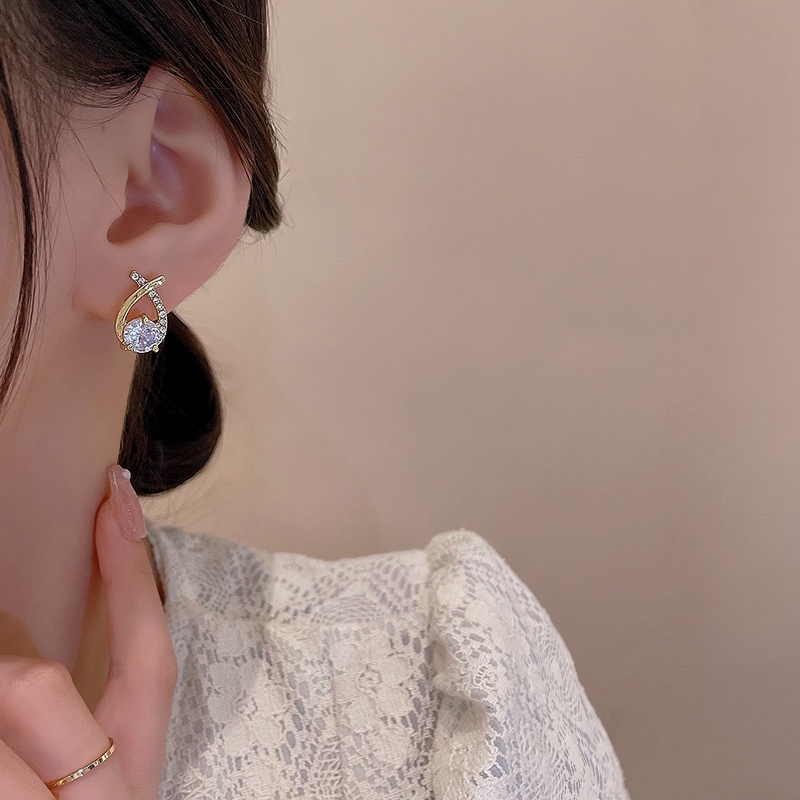 Anting Tusuk Sterling silver 925 Desain Salib Hias Berlian Zircon Mewah Untuk Wanita