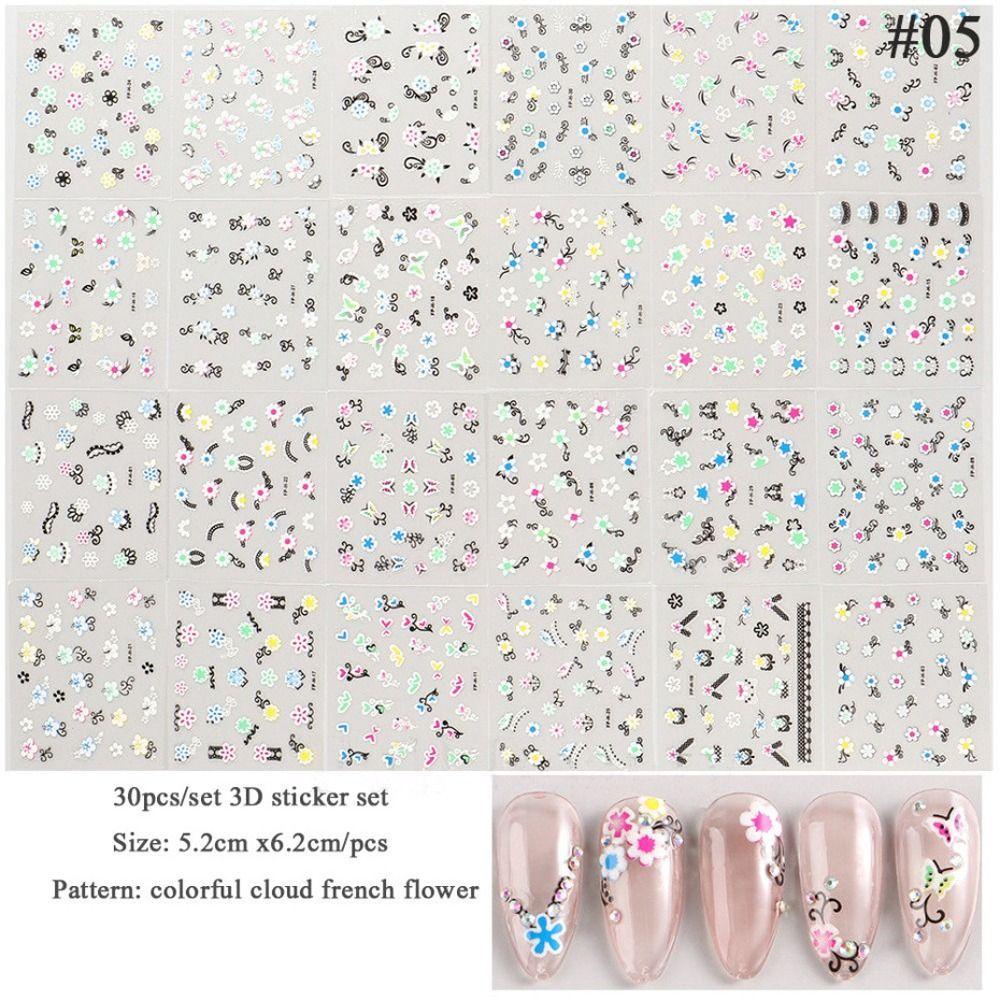 Mxbeauty Nail Art Stiker Set Lucu Perekat Diri 30 Pcs Hati 3D Kupu-Kupu Pernikahan Foil Desain Campur Bunga Kuku Decals