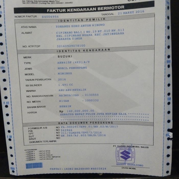 

Letter Faktur Mobil + Sertifikat Nik