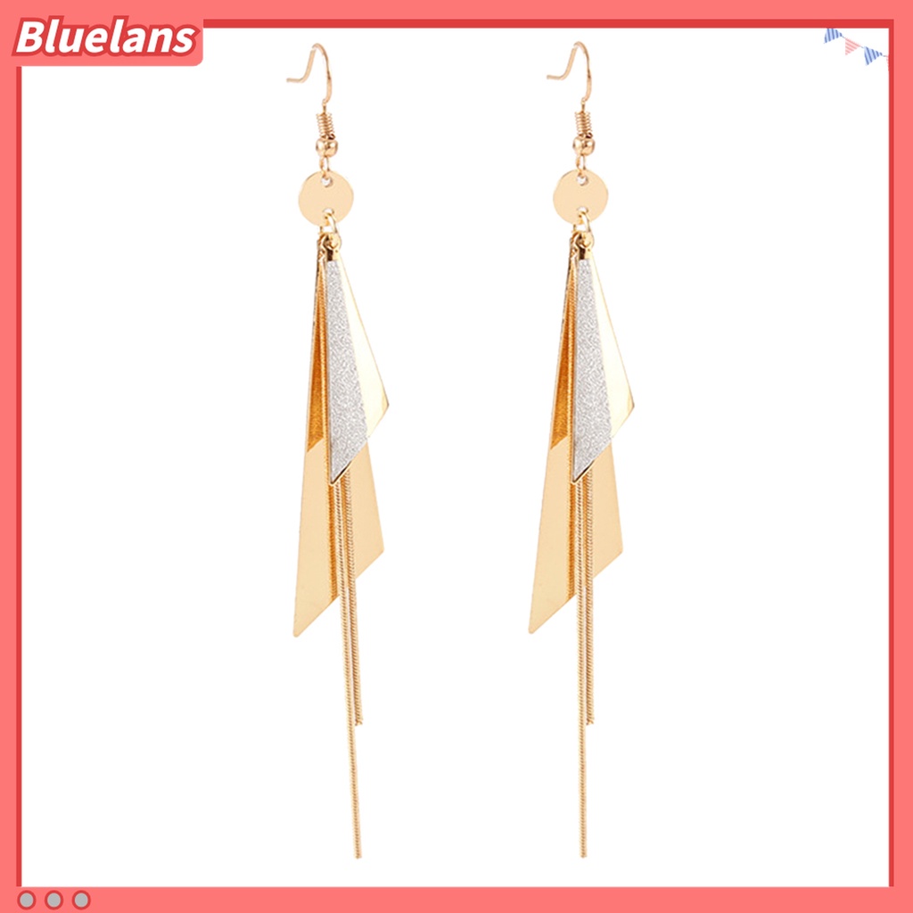 Anting Kait Gantung Panjang Bentuk Segitiga Aksen Rumbai Bahan Alloy Gaya Vintage Untuk Wanita