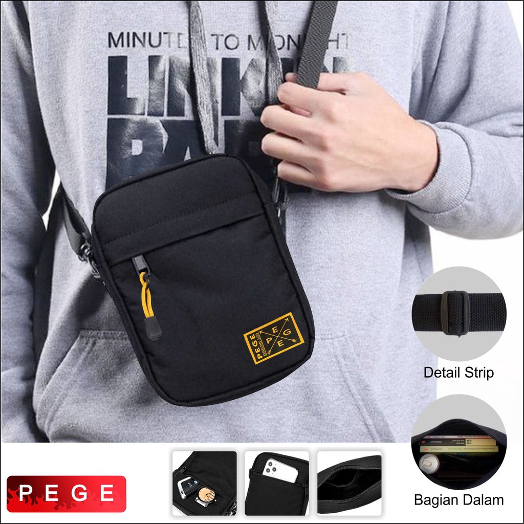 Tas Selempang Bahu Slempang Pria PEGE Polos Hitam Model Simpel Casual - PG 8922