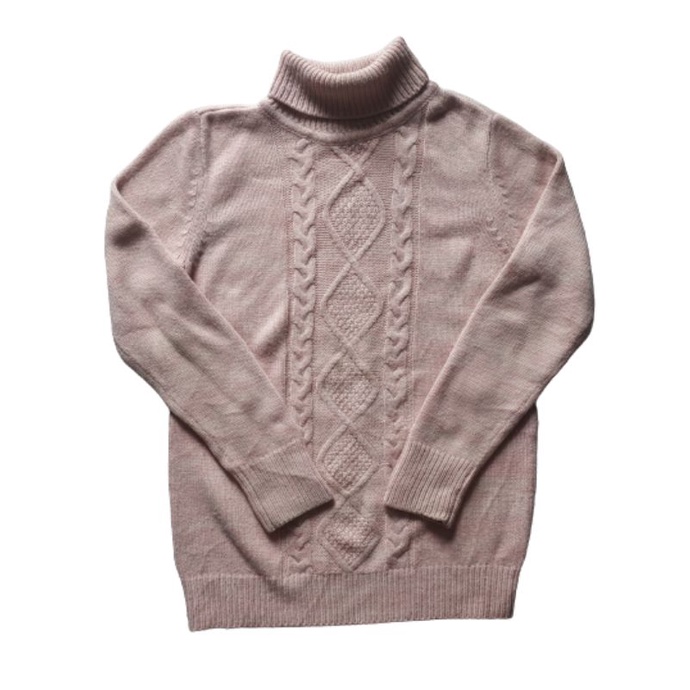 Rajut Kepang Super Timbul Lembut Pink Anak Remaja PL Size 140 Turtle Neck