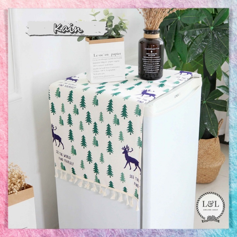 Cover Penutup Kulkas Waterproof Kain Tutup Kulkas Karakter Taplak Kulkas Anti Air Refrigerator Dust Cover