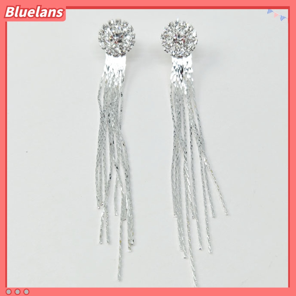 Anting Rumbai Panjang Aksen Bola Berlian Imitasi Untuk Aksesoris Perhiasan