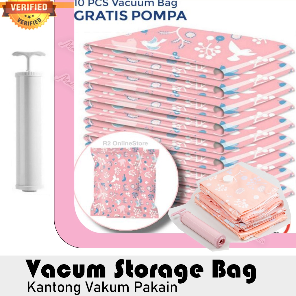 SH8 Kantong Vakum Baju Plastik 10 Pcs Free Pompa Kantong Vakum Bag Pakaian Travel Murah Original / Kantong Vacuum Vacum Travelling Pakaian Baju Celana Plastic Storage Press Seprei Selimut Laundry Kaos Kemeja Jaket Jeket Murah Asli Ori 10 PCS with Hand Pum