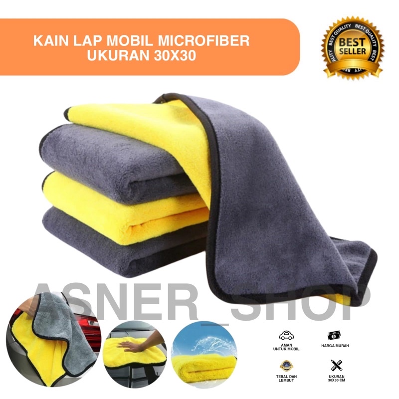 Kain Lap Mobil Microfiber 30x30 Warna kuning Abu Car cloth Universal Serba Bisa