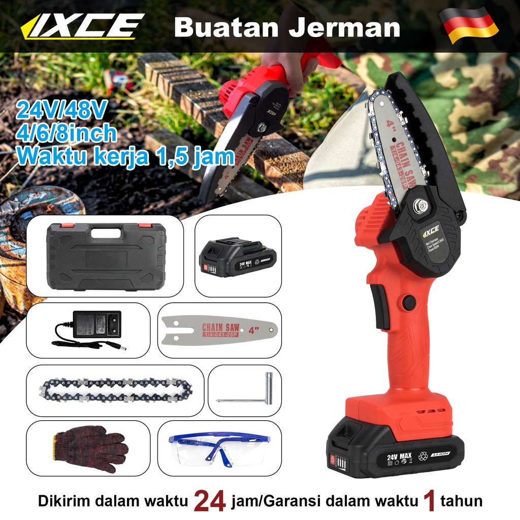 IXCE Gergaji rantai listrik 4&quot;/6&quot;/8&quot; gergaji tangan tanpa kabel hingga 800W  daya perlindungan kelebihan kecepatan variabel stepless Portable dan hemat tenaga kerja Harga grosir bisa nego