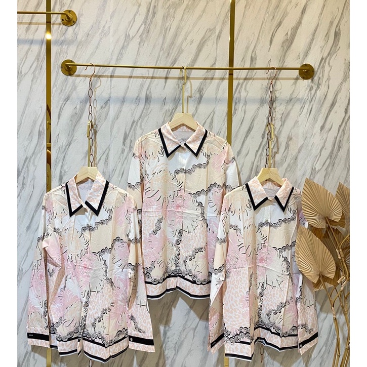 KEMEJA WANITA SATIN SILK PREMIUM IMPORT MOTIF PINK