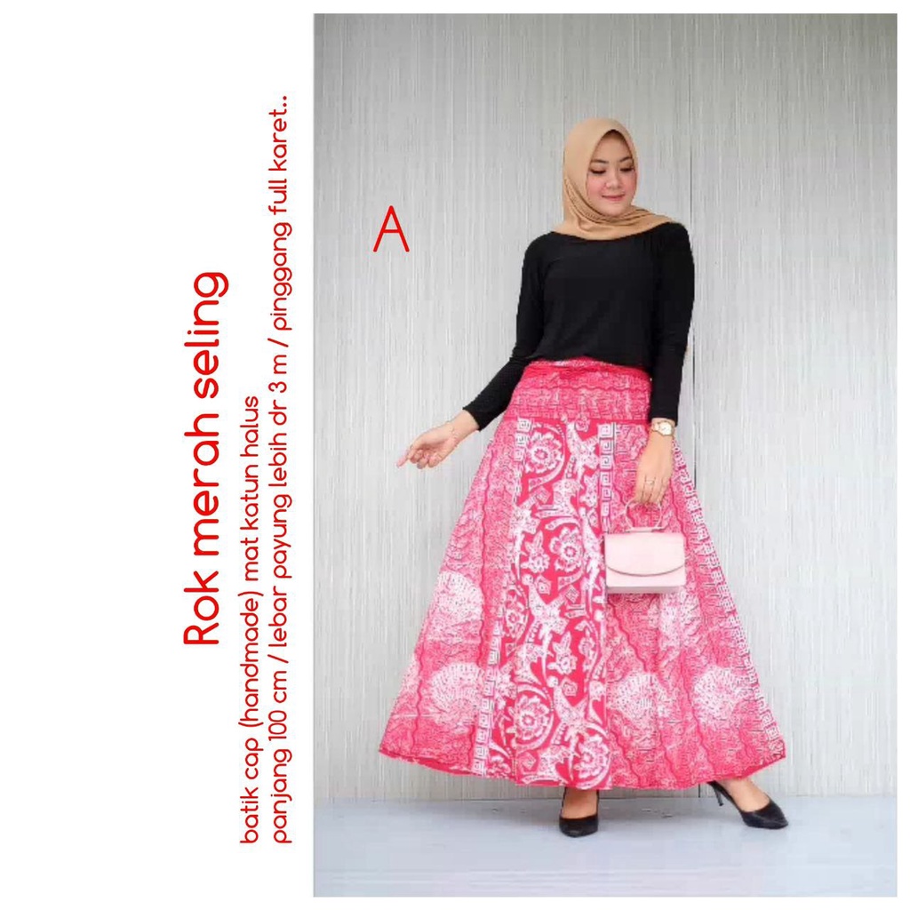 Rok Cap Seling Merah Delima Bawahan Batik Kantoran Wanita Casual Formal Kondangan Katun Premium