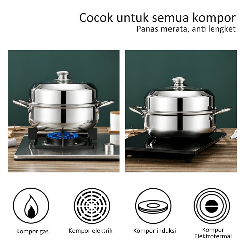 Panci Steamer Stainless Steel Kukus 1 Susun Panci Rebus Milk Pot Dandang Steamer Cooking Pot Deep Fryer