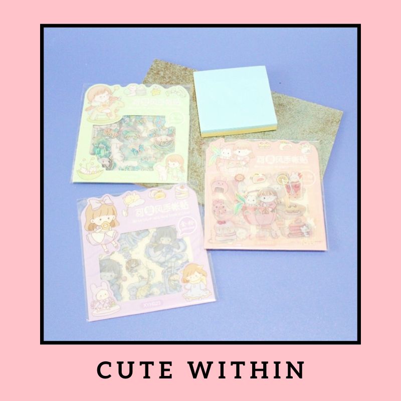 

Paket sticker isi 3 lembar set XYH-30 - WARNA RANDOM REQUEST NOTES - washi tape cute girl kado unik bungkus gambar hadiah sovenir alat tulis kerja sekolah kantor lucu estetik aesthethic