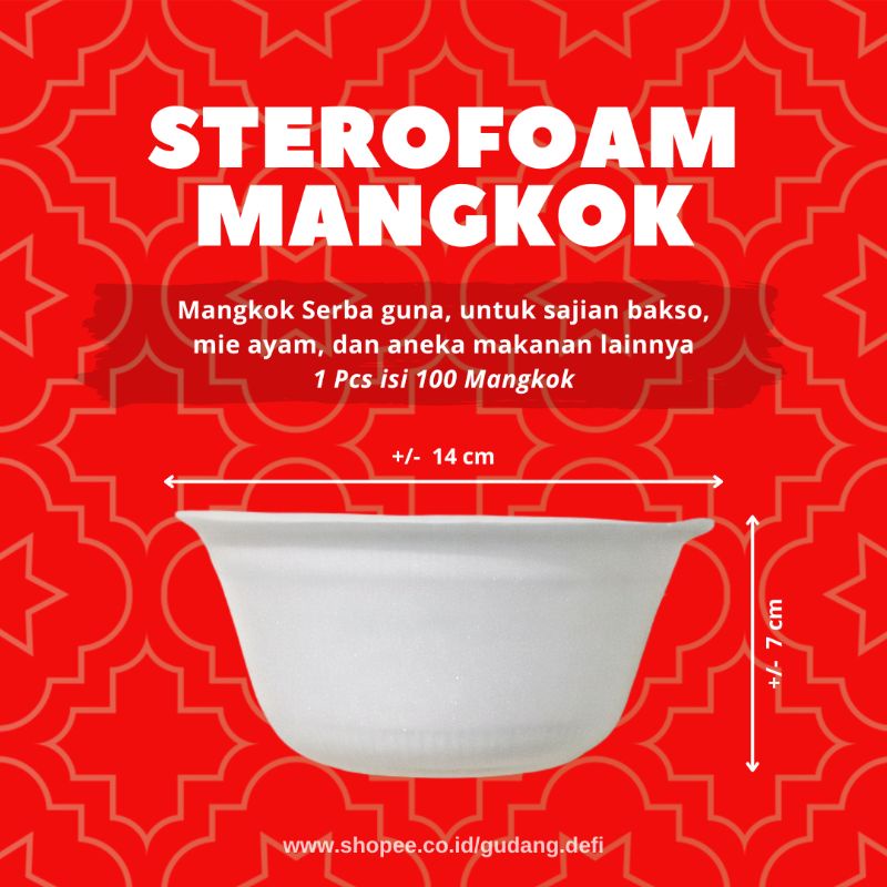 MANGKOK STEROFOAM STYROFOAM STEROFOM BULAT MAKANAN BAKSO MIE TAHAN PANAS ISI 100 PCS