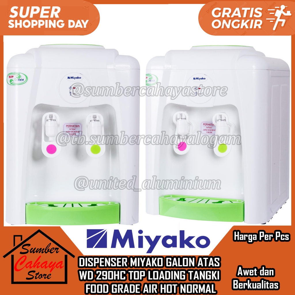 Miyako Dispenser Hot Cool WD 290HC WD290HC Panas dingin Disfenser Galon Meja 2 KERAN KRAN ATAS TOP L
