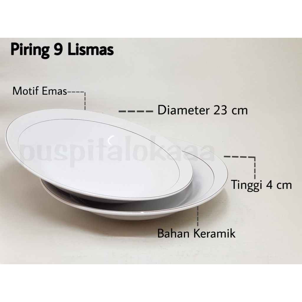 PIRING MAKAN KERAMIK | PIRING LIS MAS 9&quot; 6PCS