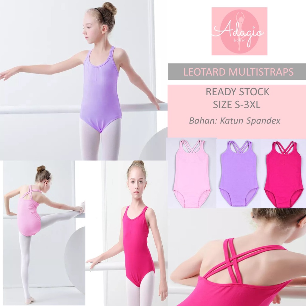 LEOTARD TANK TOP MULTISTRAPS ANAK BAJU BALLET SENAM GYM CROSS BACK COTTON SPANDEX KATUN