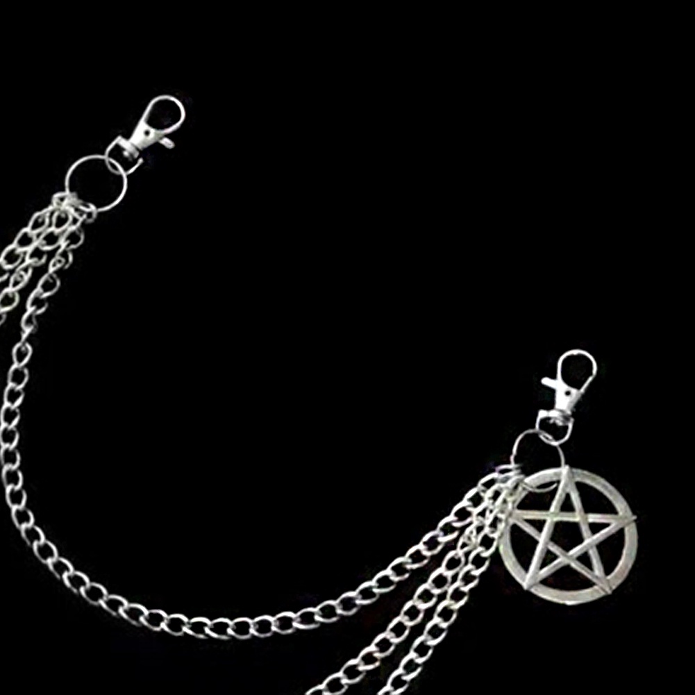 Rantai Pinggang Multilayer Liontin Pentagram Dua Sisi Bahan Metal Gaya Retro Hip-hop Untuk Dekorasi Celana