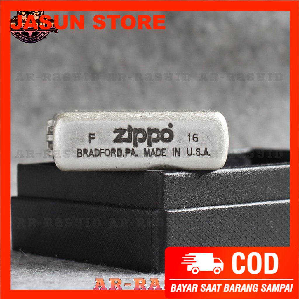 Bisa COD! Korek Api Minyak Zippo Silver Motif Ikan Ancient Fish 121FB