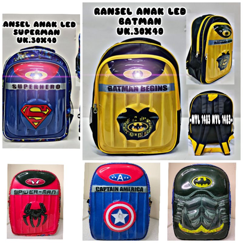 Tas ransel anak laki laki Tk SD led lampu motif superhero