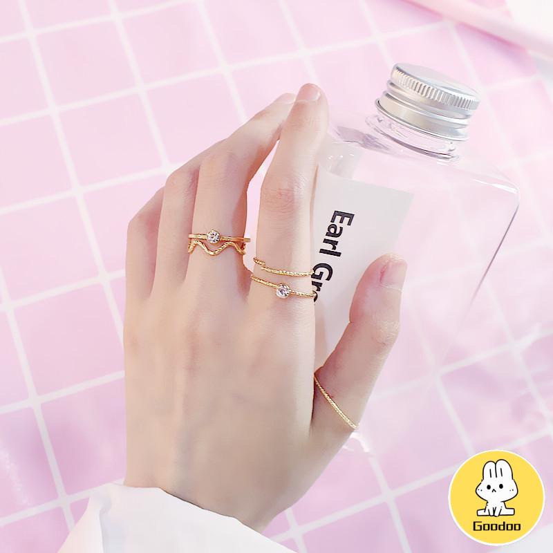 5Pcs / Set Cincin Jari Aneka Bentuk Warna Silver Untuk Wanita -Doo