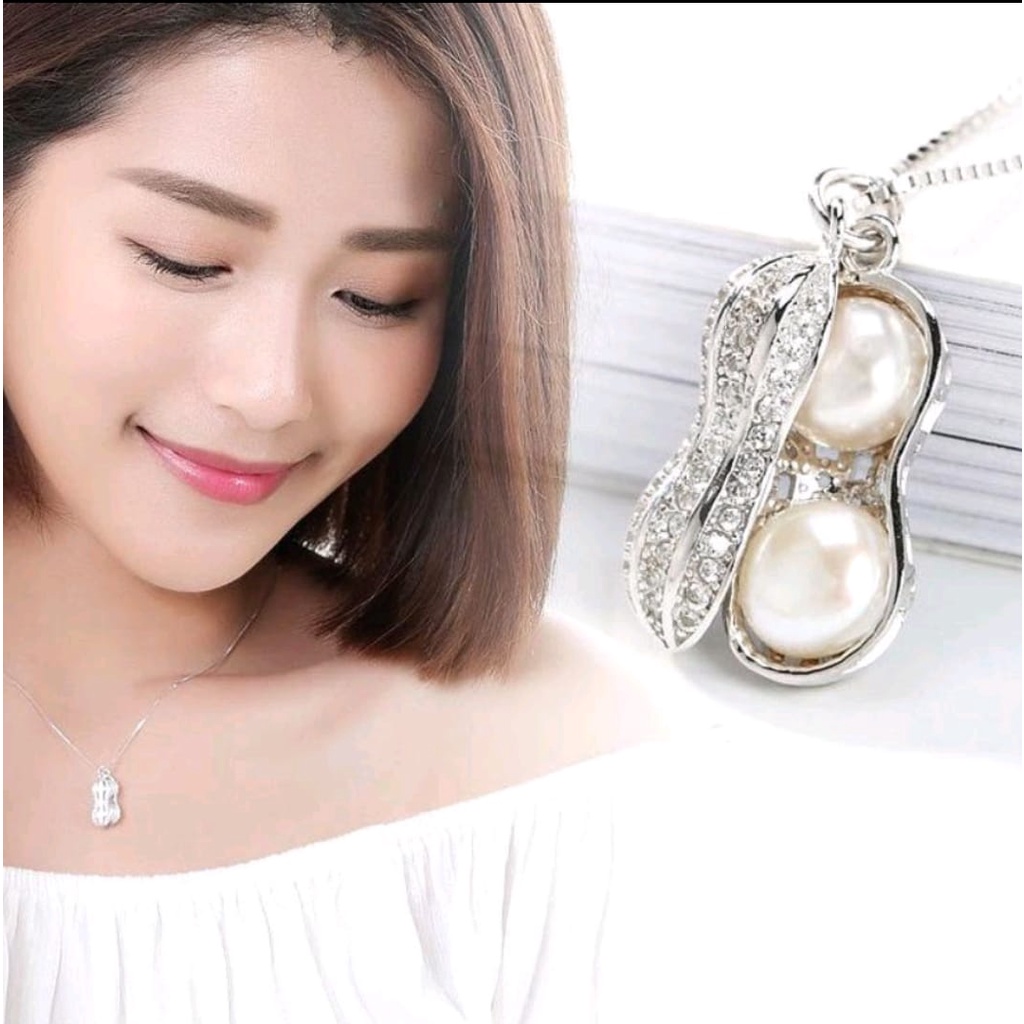 kalung titanium gold putih rosegold plus liontin kacang anti karat selama