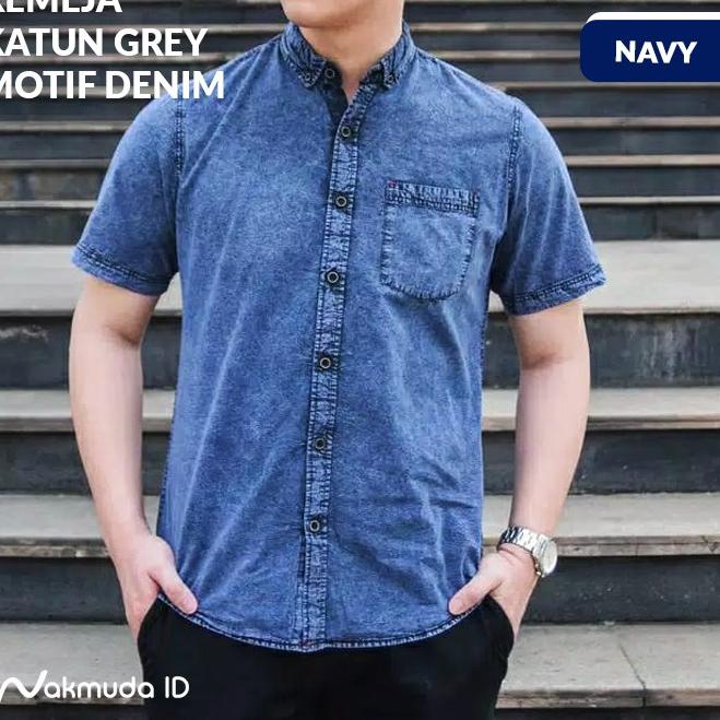 ㆅ Kemeja Pria Lengan Pendek Hem Motif Jeans Denim Levis Baju Distro Casual Murah BARU 2381 ✦