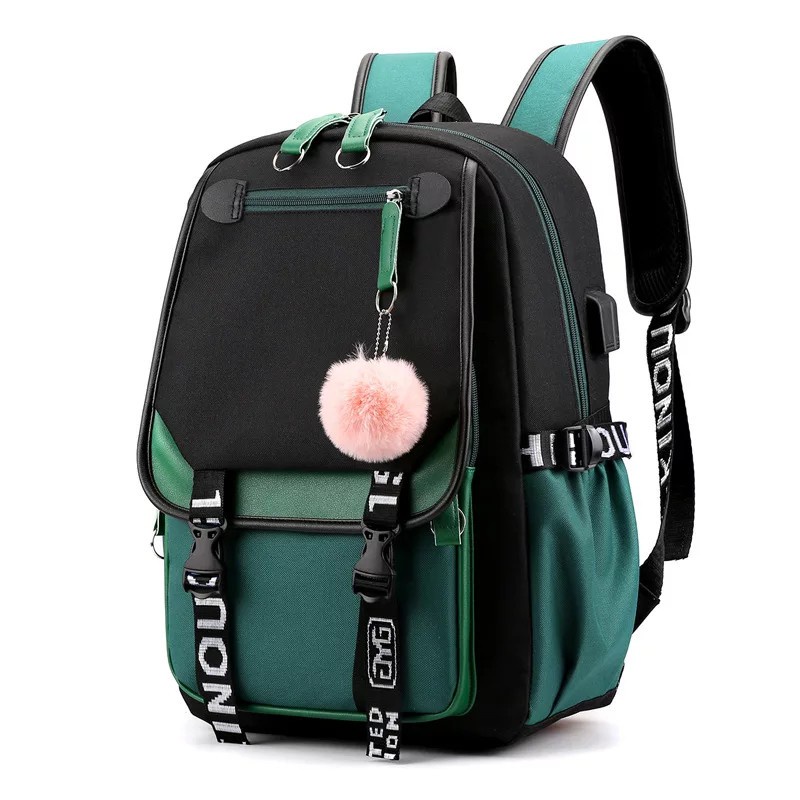 KS - Tas Ransel Anak Remaja Perempuan Simple Ransel Anak Sekolah Tk SD SMP Free Gantungan Pompom