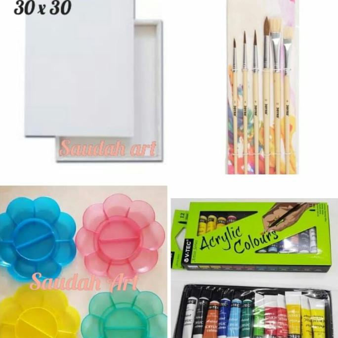 

[COD] Paket Kanvas Lukis (kanvas 30x30, kuas, palet, cat akrilik) CUCI GUDANG Kode 452