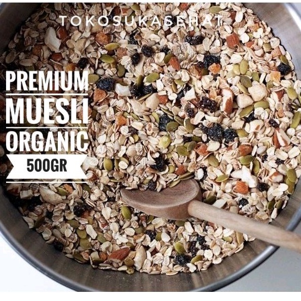 

Premium Muesli Organic -500gram ( Snack Cemilan Sehat Sarapan ) Granola