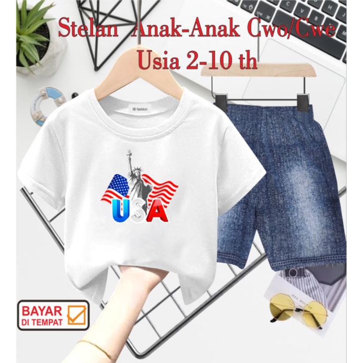 ((IB))SETELAN ANAK UNISEX SEMI JEANS/USA DIGITAL SABLON