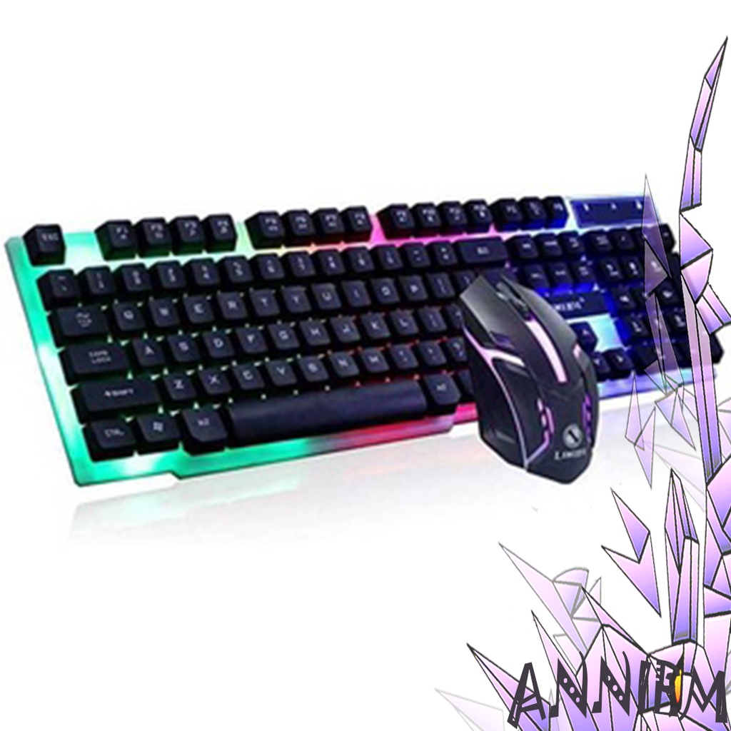 Keyboard Mouse Gaming Koneksi USB LED RGB Mekanikal with Mouse Combo Keystroke Presisi Full QWERTY W