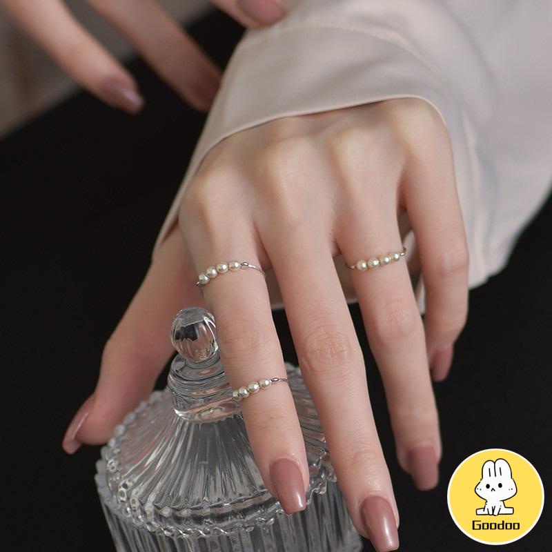 Cincin Mutiara Wanita Fashion Premium Retro Temperamen Cincin perak Adjustable Aksesoris -Doo