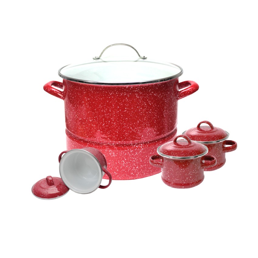 STOCK POT 16QT+3 SOUP POT TRUE RED / STEAMER + PANCI SET CHEFINA