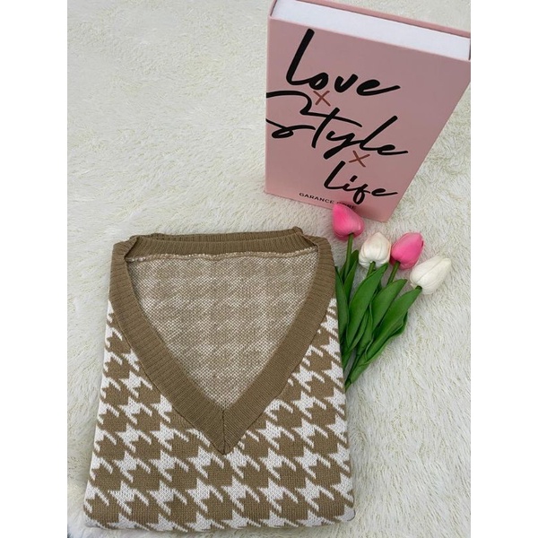 Jumbo Jennie Vest Rajut Houndstooth LD 140 vest rajut wanita bigsize